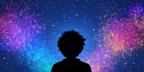 Sticker - silhouette gazing at vibrant nebula, cosmic wonder, night sky