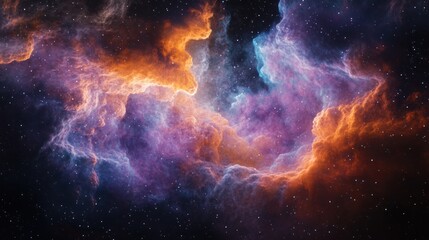 Canvas Print - cosmic nebula: a celestial tapestry of orange and purple hues in the vast expanse of space
