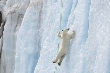 Wall Mural - A polar bear climbing a glacier, navigating the icy terrain with ease