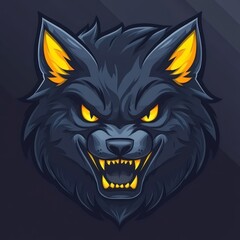 Wall Mural - Ferocious wolf head mascot, digital art, dark background, gaming logo