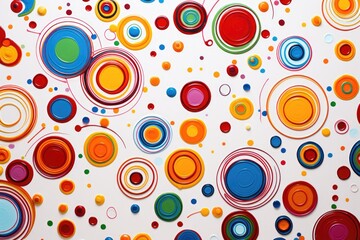 Poster - A vibrant display of colorful spirals and circular shapes on a white background, showcasing playful patterns and joyful designs that evoke creativity and fun