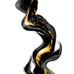 Leinwandbilder - An abstract image showcases a dynamic swirl of black and gold paint with subtle silver accents against a black background.