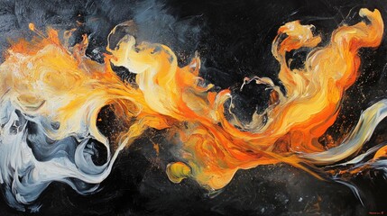 Wall Mural - Abstract swirling flames in vibrant orange and white against a dark background.