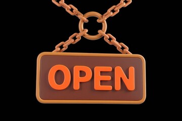 Poster - A 3D rendered open sign hangs from chains, indicating business availability.