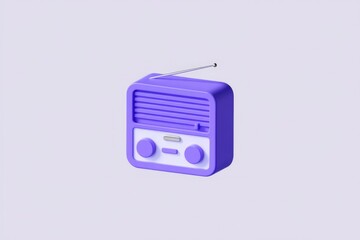 Poster - A 3D rendering of a retro purple radio with antenna, emitting vintage vibes.