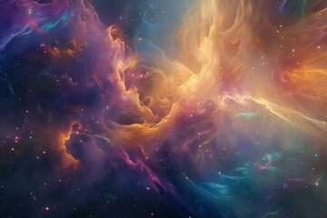 Poster - Ethereal threads weave through a cosmic loom, creating vibrant patterns in the depths of the universe, illuminating the celestial expanse in a stunning display of colors during a starry night
