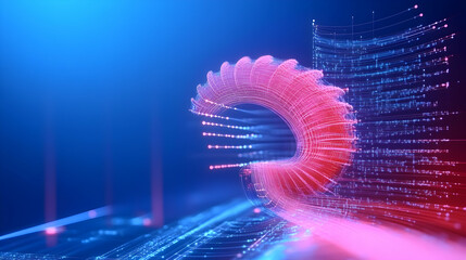 Abstract data swirl, futuristic city background, digital transformation concept, tech illustration