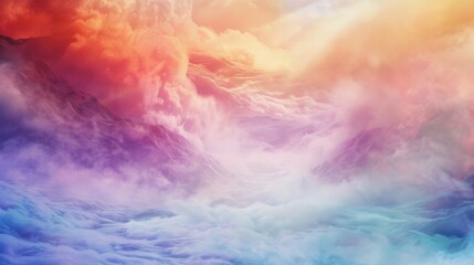 Wall Mural - a surreal dreamscape filled with vibrant colors and ethereal light, white space in the center of the page for text, soft and pastel hues against a backdrop of swirling mist