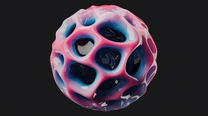 Fototapete - Abstract 3D render of a pink and blue organic sphere with a porous, honeycomb-like structure.