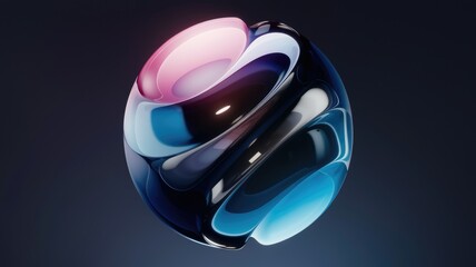 Aufkleber - Abstract 3D render of a glossy, swirling sphere with blue, pink, and black color gradients.