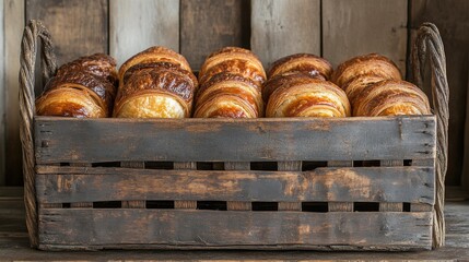 Wall Mural - Freshly baked croissants beside a charming floral arrangement and dark chocolate pieces