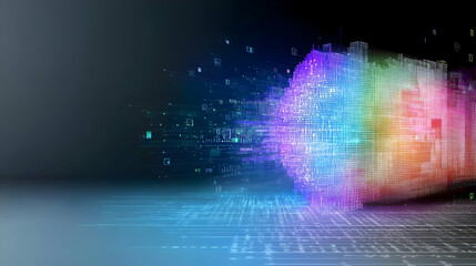 Colorful data stream transforming into city, digital technology background, futuristic concept for tech websites