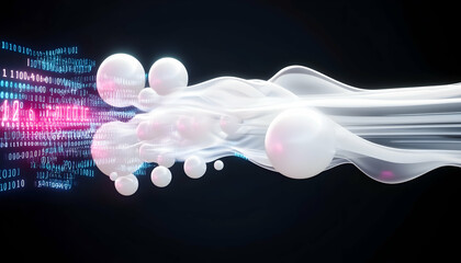 Data stream flowing, binary code background, abstract digital technology concept, website header