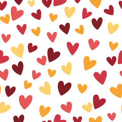 Wall Mural - Simple modern seamless hearts pattern. Hand drawn hearts in warm colors. Background for Valentine s day, cute, romantic and other designs.