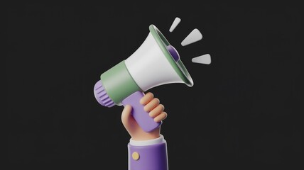 Poster - A 3D cartoon hand holds a megaphone, announcing a message.