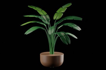 Poster - A stylized 3D render of a plant with broad, vibrant green leaves in a brown pot, set against a transparent background.