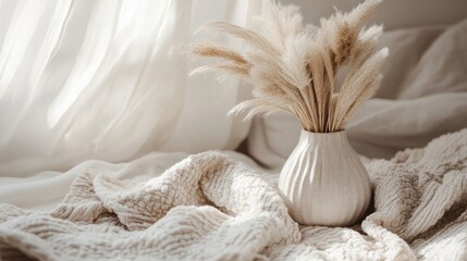 Wall Mural - a white vase with some dried plants in it