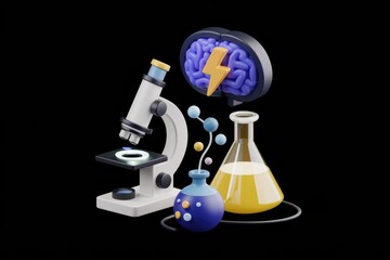 Aufkleber - Microscope, brain, beakers, and molecules represent scientific research and innovation.