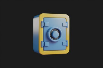 Poster - A cartoonish blue and yellow safe with a combination lock, symbolizing security and protection.