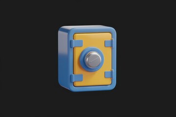 Aufkleber - A small, cartoonish safe with a yellow interior and blue exterior, featuring a combination lock.