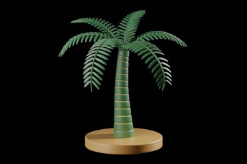 Aufkleber - Stylized 3D render of a palm tree on a small island, isolated on transparent background.