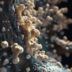 Poster - Close up view of diverse microbes found on everyday surfaces like door handles and smartphones in public spaces. Generative AI
