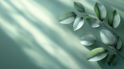 Wall Mural - Branch, leaves, light on green.