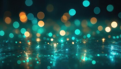 Vibrant bokeh light pattern on reflective surface in blue and orange hues