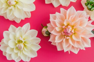 Wall Mural - A collection of white flowers arranged on a pink background