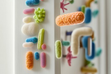 Poster - Microbial life observed on common surfaces including door handles and smartphones in a household environment. Generative AI