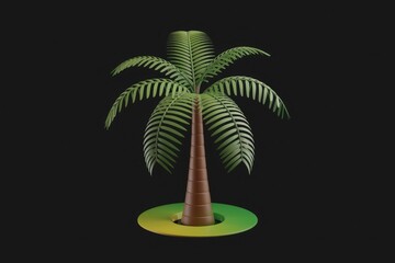 Poster - A stylized 3D render of a single palm tree, isolated on a transparent background.