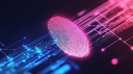 Poster - biometric fingerprint authentication tech secures digital identity access. high-tech system protects
