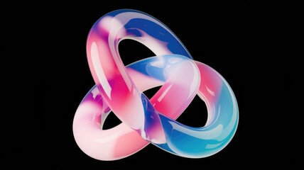 Aufkleber - Intertwined glossy loops in vibrant pink, blue, and white, creating an abstract knot.