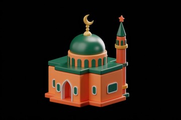 Aufkleber - A charming 3D model of a mosque, showcasing its architectural details and vibrant colors.
