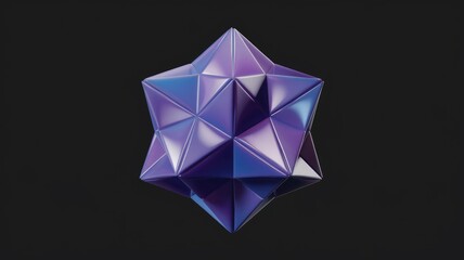 Fototapete - A 3D rendering of a multifaceted, iridescent purple star-shaped geometric object against a transparent background.