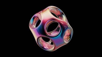 Poster - A vibrant, iridescent 3D rendered model of a geometric structure with interconnected, hollow forms.