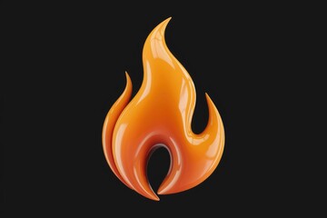Poster - A glossy, orange flame icon, isolated on a transparent background, representing heat, fire, and passion.