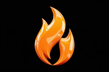 Poster - A glossy, orange flame icon isolated on a transparent background, representing heat, fire, and energy.