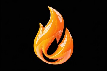 Poster - Abstract glossy orange flame icon isolated on transparent background.