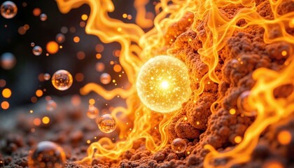 Fototapete - Detailed illustration of vibrant fire bursts showcasing heat and energy