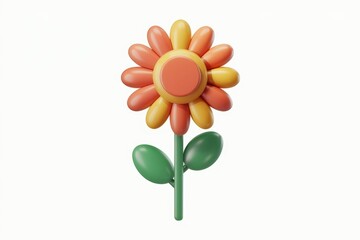 Aufkleber - A cheerful, cartoonish flower with orange and yellow petals and green leaves.