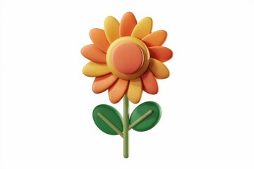 Aufkleber - A cheerful, cartoonish 3D render of a flower with orange and yellow petals and green leaves.