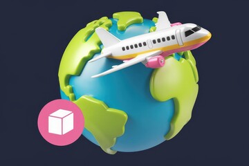 Poster - Airplane flying around the globe, symbolizing global shipping and travel.