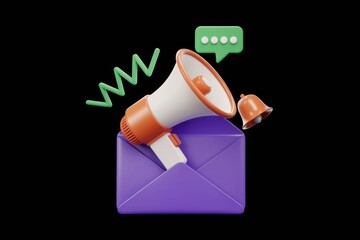 Poster - Email marketing announcement with megaphone, bell, and speech bubble.