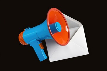 Poster - A megaphone on an envelope symbolizes email marketing, announcing promotions, and reaching a wide audience.
