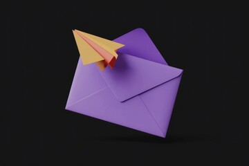 Aufkleber - A purple envelope with a colorful paper airplane on top, symbolizing sending a message.