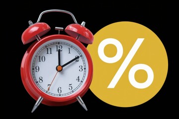 Poster - Red alarm clock beside a percentage symbol; time-sensitive discounts concept.