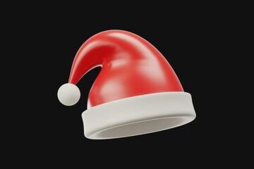 Poster - A red Santa hat with white fur trim, 3D rendered on a transparent background.