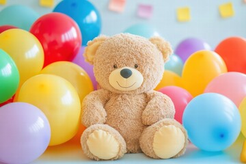 Aufkleber - Colorful balloons and toys create a joyful atmosphere in a cheerful child playroom filled with fun and imagination. Generative AI
