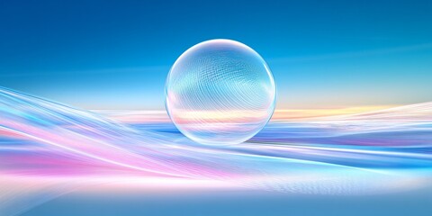 Wall Mural - Abstract Glass Orb on Pastel Light Waves Background